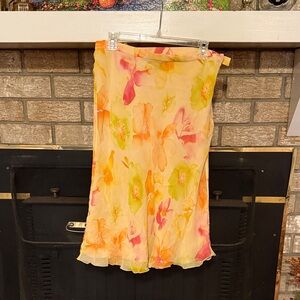 Vintage Floral Chiffon Skirt - Orange and Green